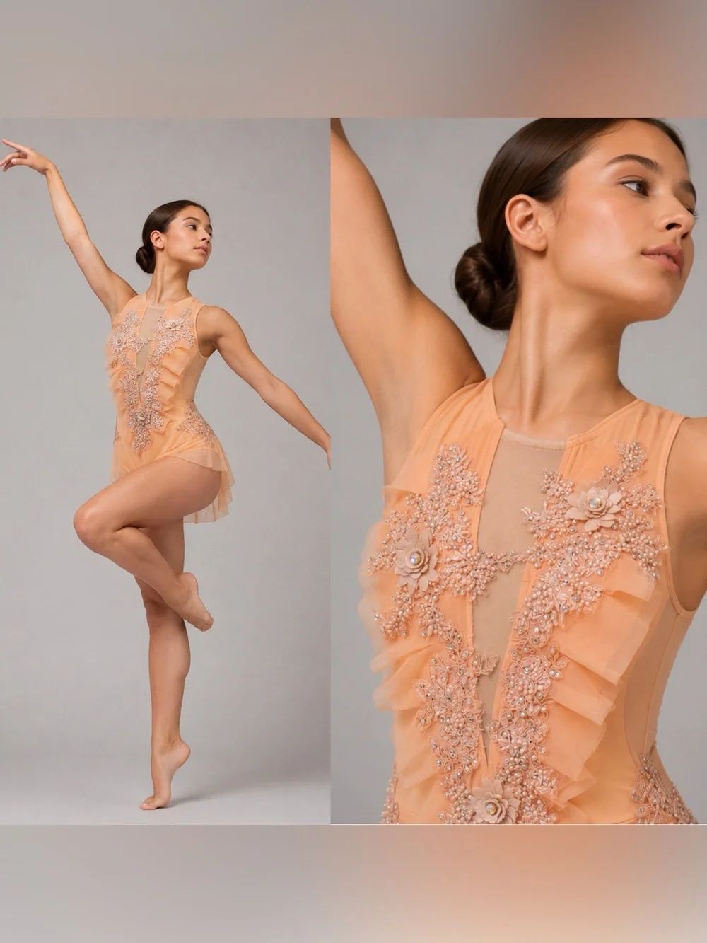 Custom Contemporary lyrical Dance Costume Peach Floral embellished LC Large